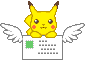 animation of pikachu on a letter with wings